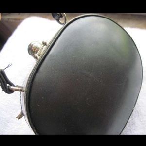 Black Oval FAM*E Purse Handbag Hard Case Bag Body Strap Metal Closure & Trim